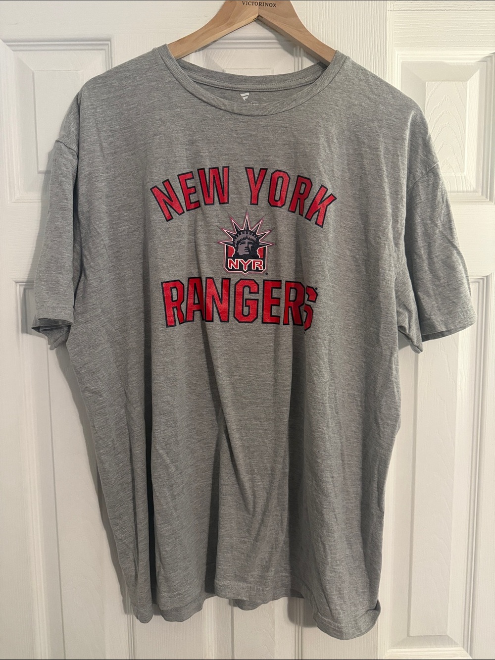 Fanatics Gray New York Rangers Graphic Tee with Red Logo
